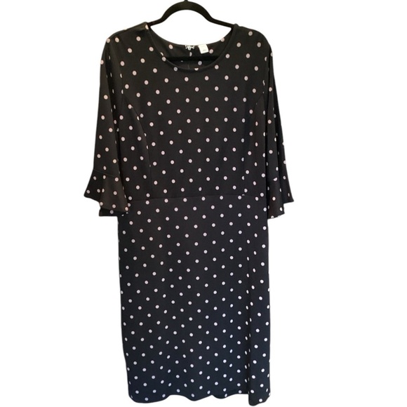 Old Navy Black Gray Polka Dot Ponte Sheath Bell Ruffle Half Sleeve Dress XXL NEW - Picture 13 of 13